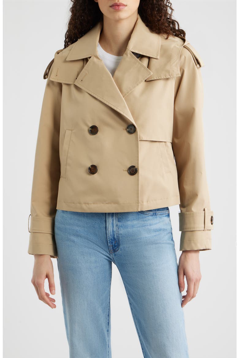 Crop Trench Coat with Removable Hood, Main, color, KHAKI