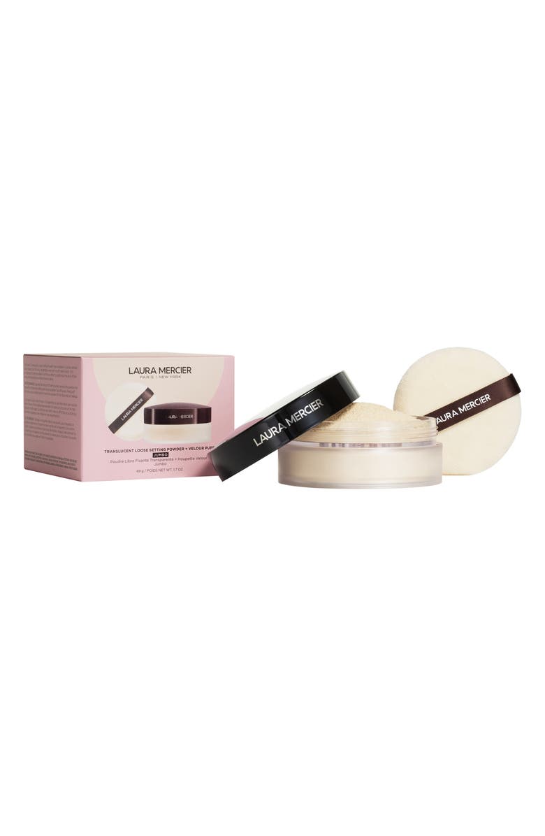 Laura Mercier Jumbo Translucent Loose Setting Powder & Velour Puff $88 Value, Main, color, 