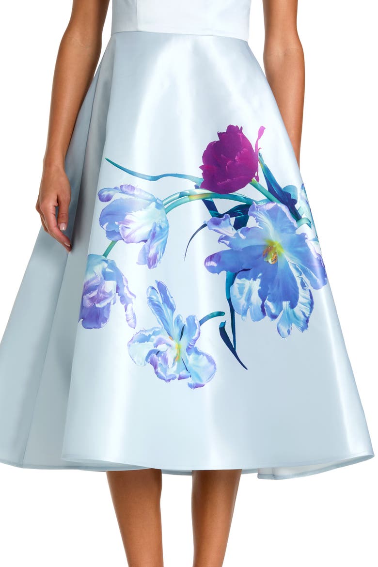 Satin Cap Sleeve Midi Dress With Floral Print, Alternate, color, Periwinkle Multi