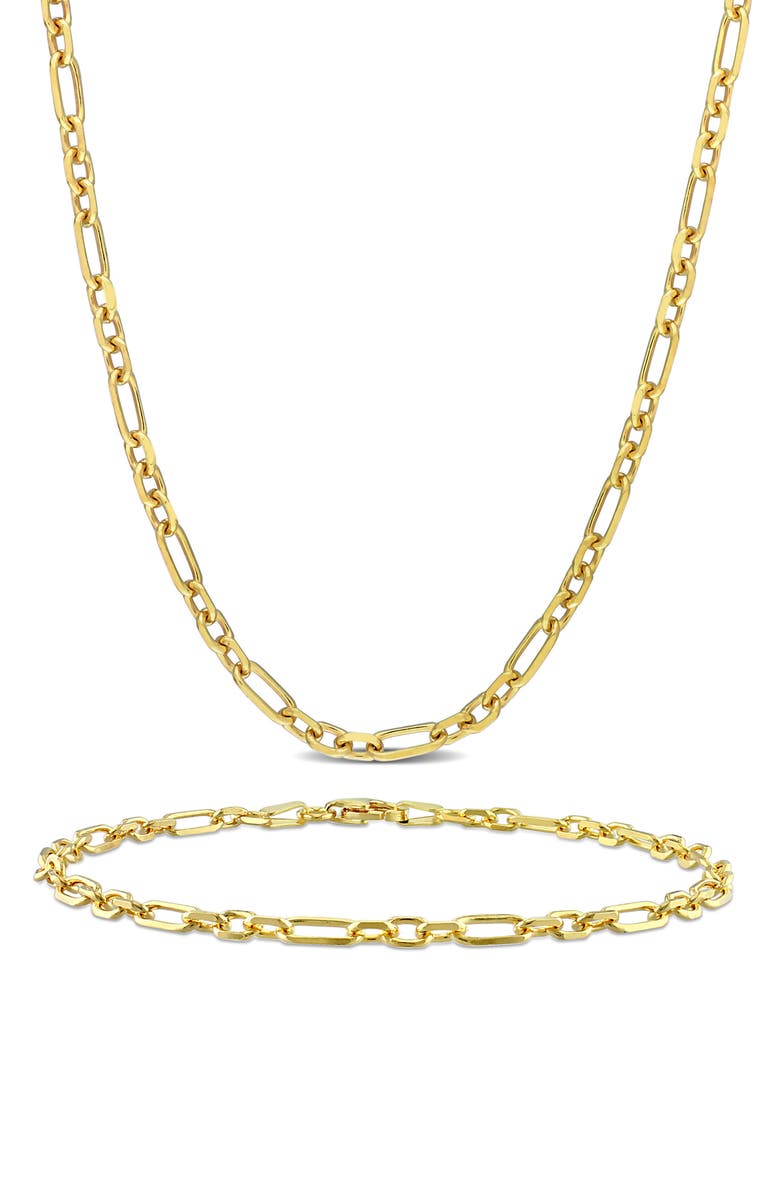 DELMAR 3mm Figaro Rolo Necklace & Bracelet Set, Main, color, Gold