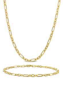 DELMAR 3mm Figaro Rolo Necklace & Bracelet Set