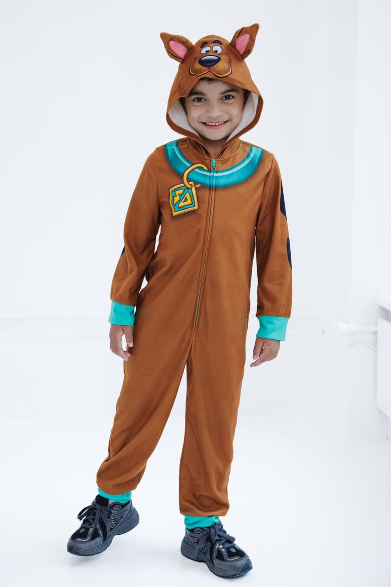 Scooby Doo Fleece Hooded One Piece Pajama, Alternate, color, Scooby Doo Brown