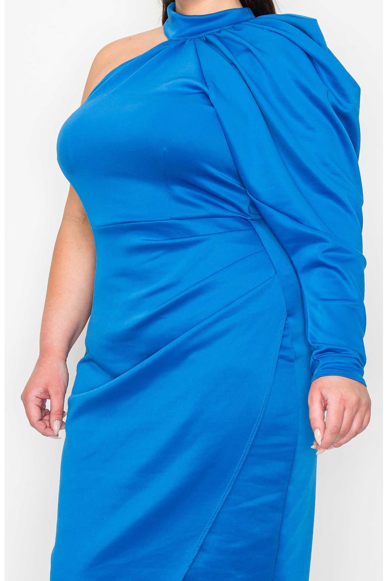 Gigi One-Shoulder Long Sleeve Midi Dress, Alternate, color, TURQUOISE