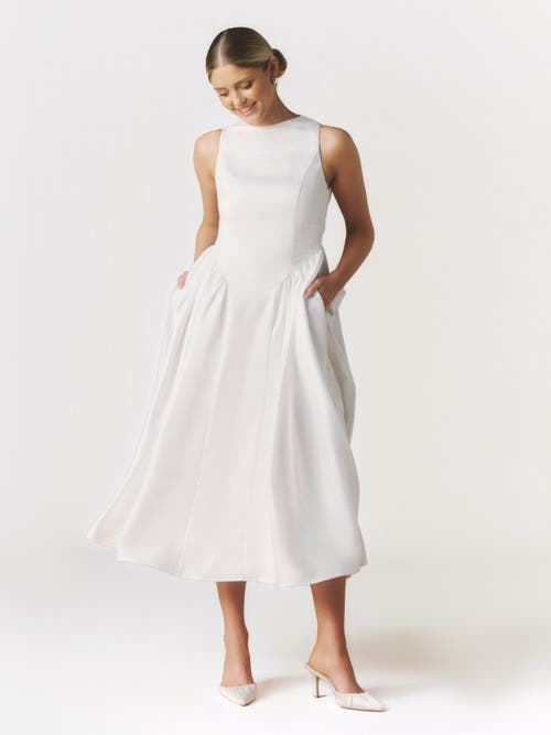 Six Stories Penelope Bow Back Midi Dress In White