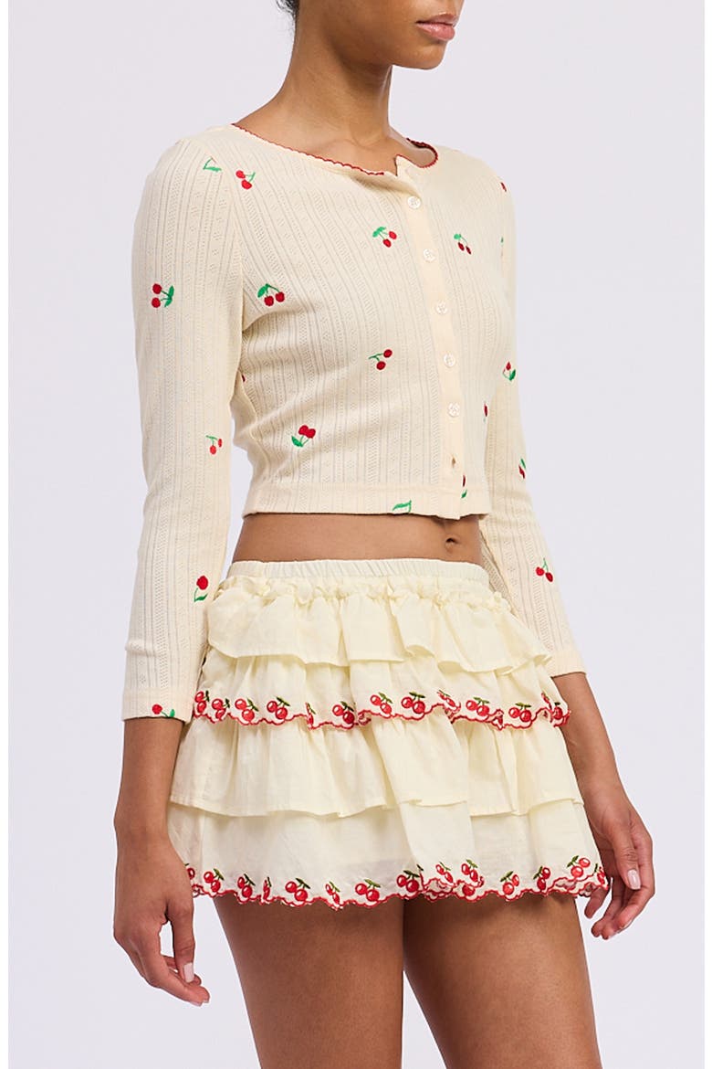 Embroidered Cotton Pointelle Cardigan, Alternate, color, YELLOW RED
