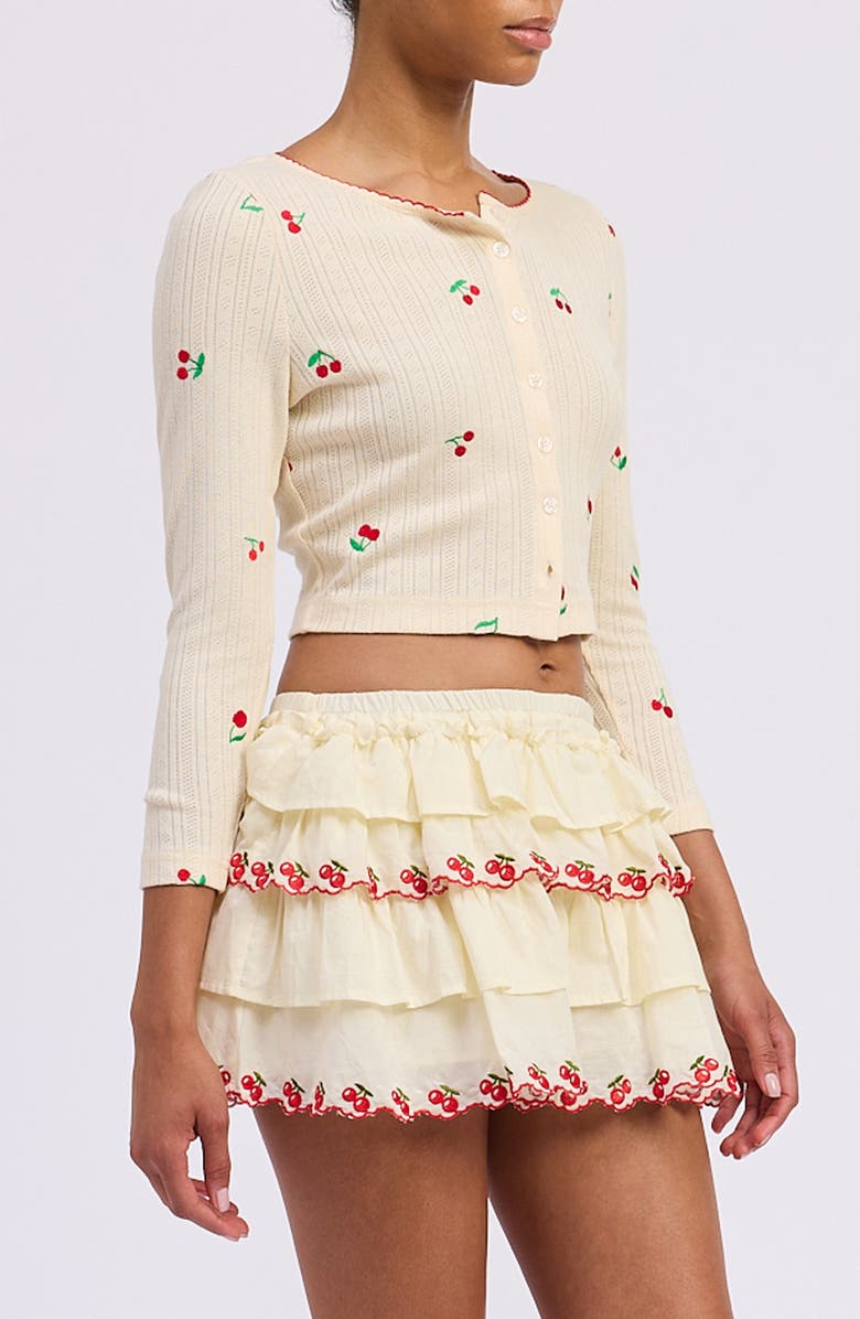 JACQUIE THE LABEL Embroidered Cotton Pointelle Cardigan, Alternate, color, Yellow Red