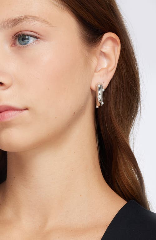 Open Edit Scattered Imitation Pearl Hoop Earrings In White- Rhodium