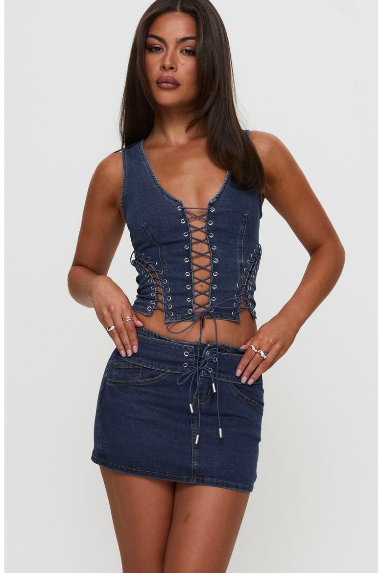 Popular Low Rise Denim Miniskirt, Alternate, color, BLUE