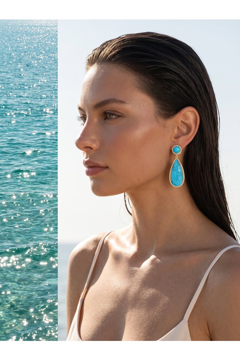 Large Pear Turquoise Earrings, Alternate, color, Turquoise