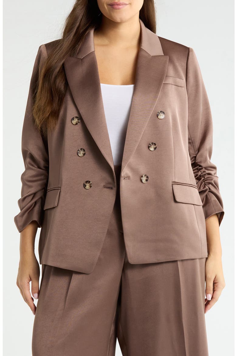 Double Breasted Satin Blazer, Main, color, MOCHA