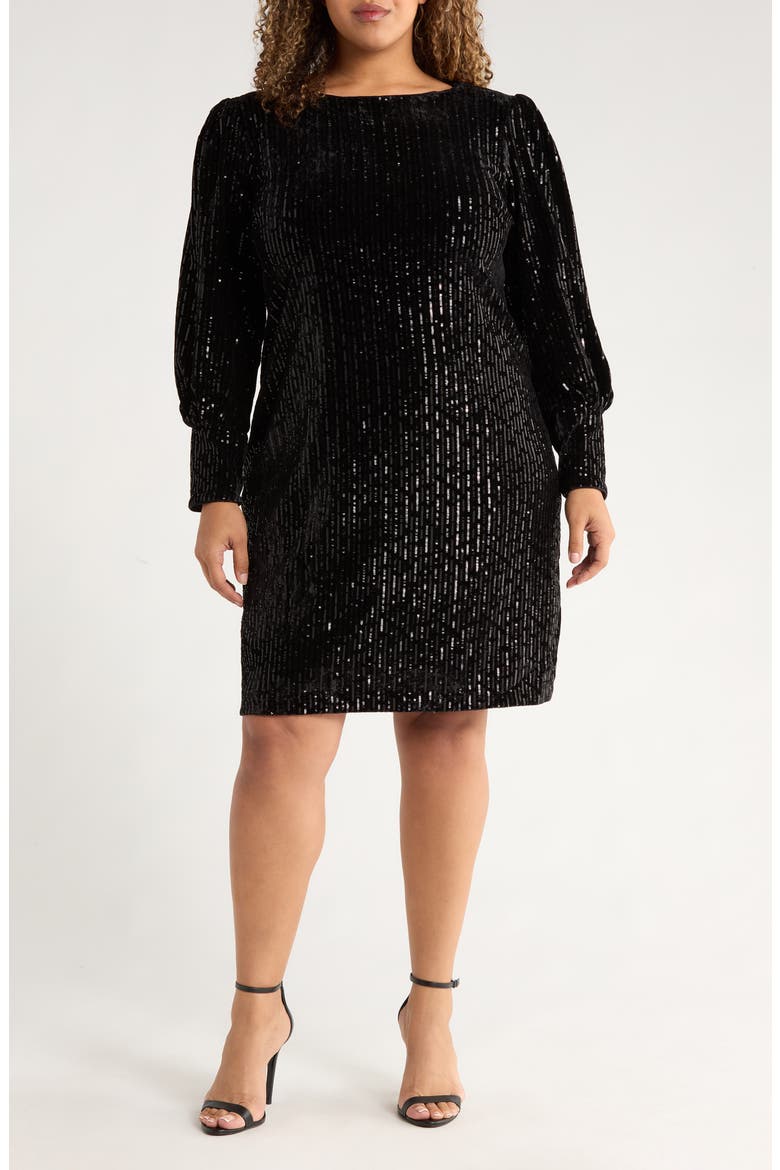 Sequined Long Sleeve Body-Con Dress, Main, color, BLACK