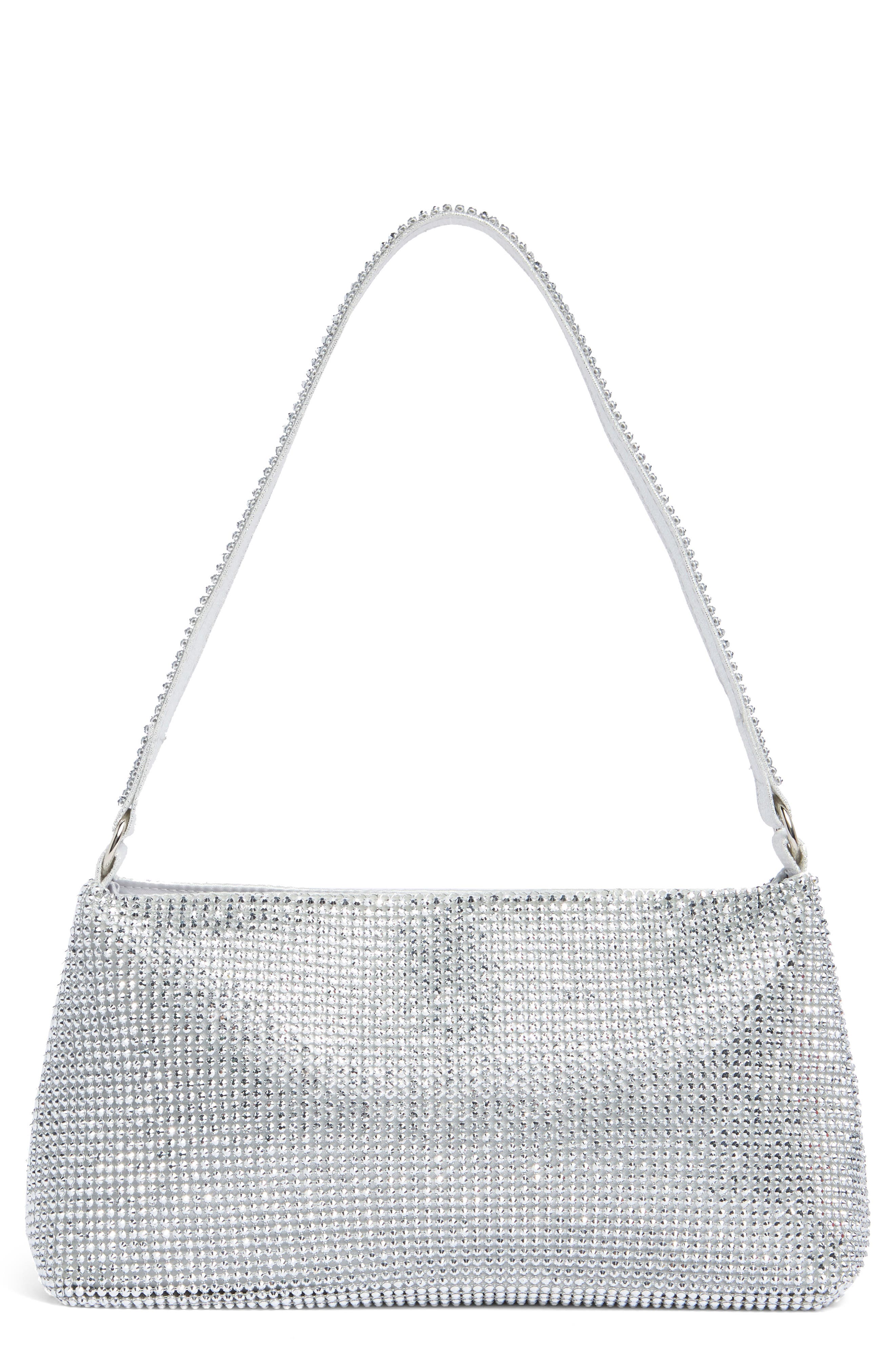 Jessica McClintock Jolene Rhinestone Embellished Shoulder Bag, Main, color, Silver