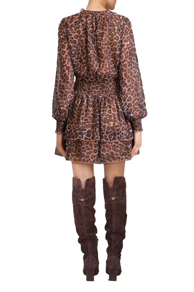 Print Ruffle Long Sleeve Minidress, Alternate, color, MOCHA CHEETAH