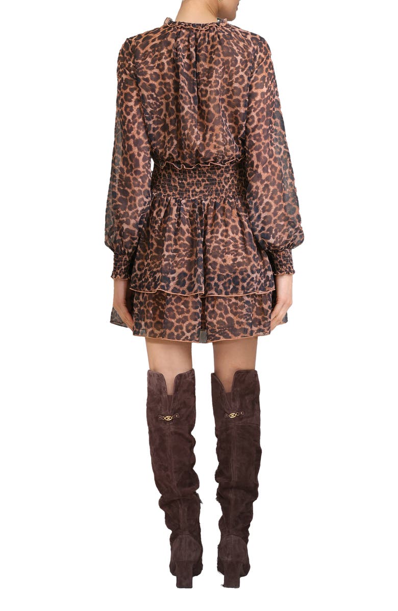 Avec Les Filles Print Ruffle Long Sleeve Minidress, Alternate, color, Mocha Cheetah