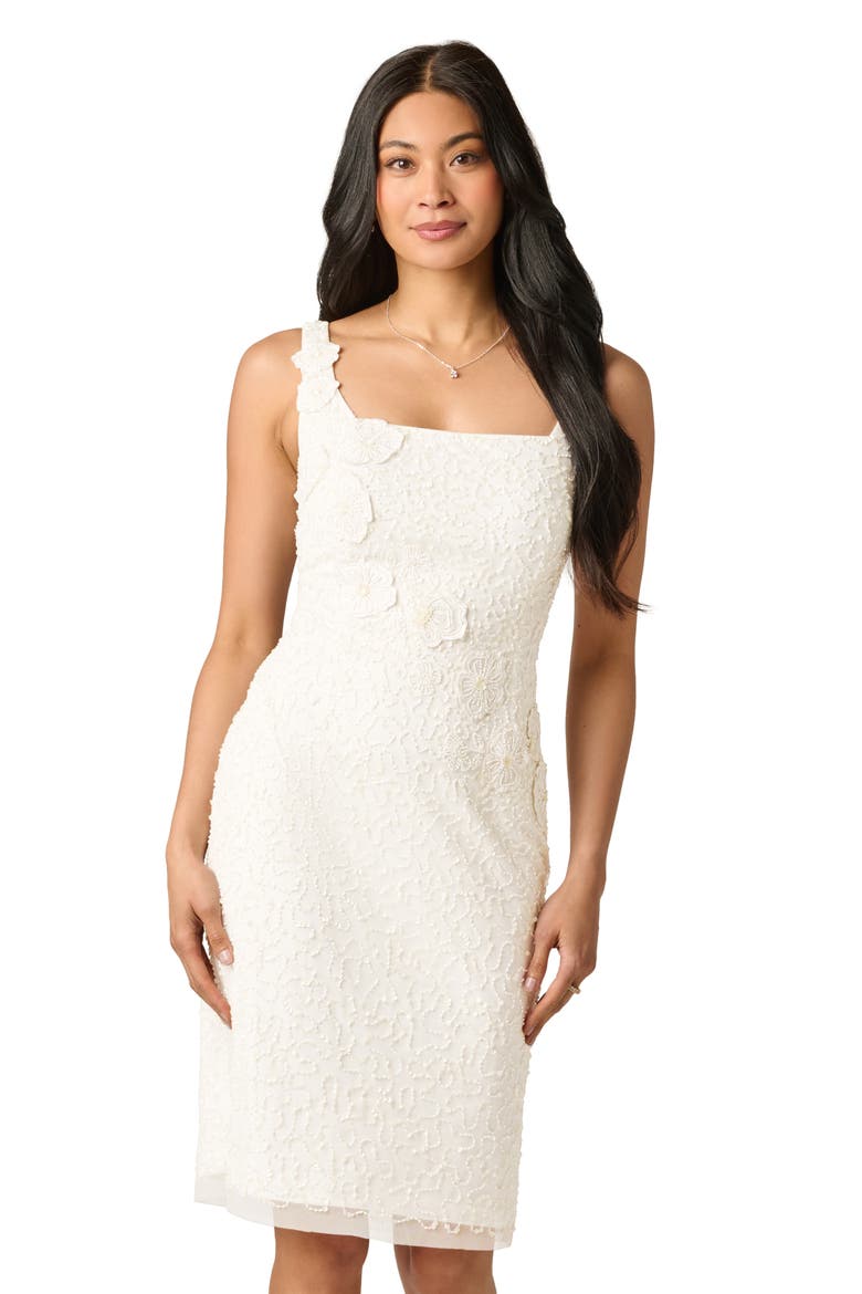 Beaded Mesh Sheath Cocktail Dress, Alternate, color, IVORY