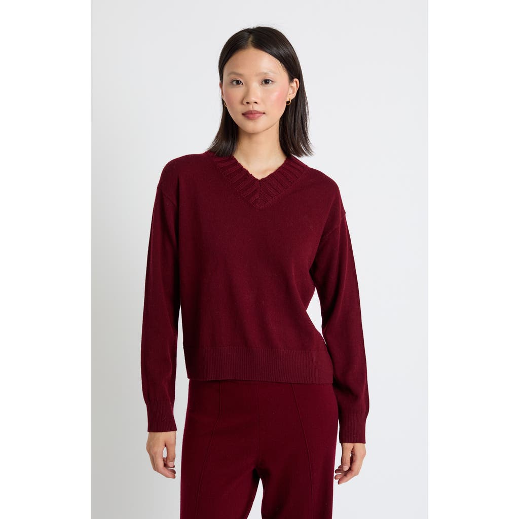 Chinti & Parker Wool-cashmere Ribbed V-neck Sweater In Burgundy