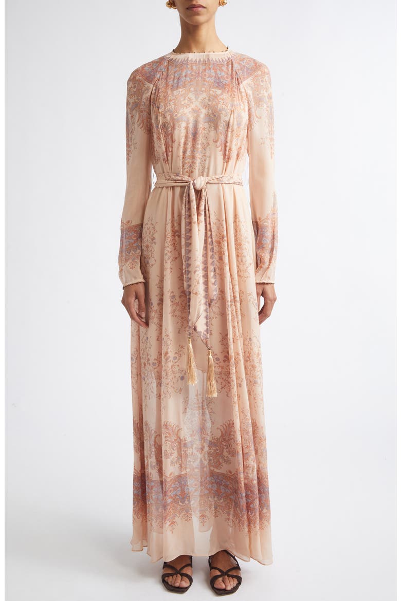 Valiant Print Long Sleeve Maxi Dress, Main, color, PEACH PAISLEY