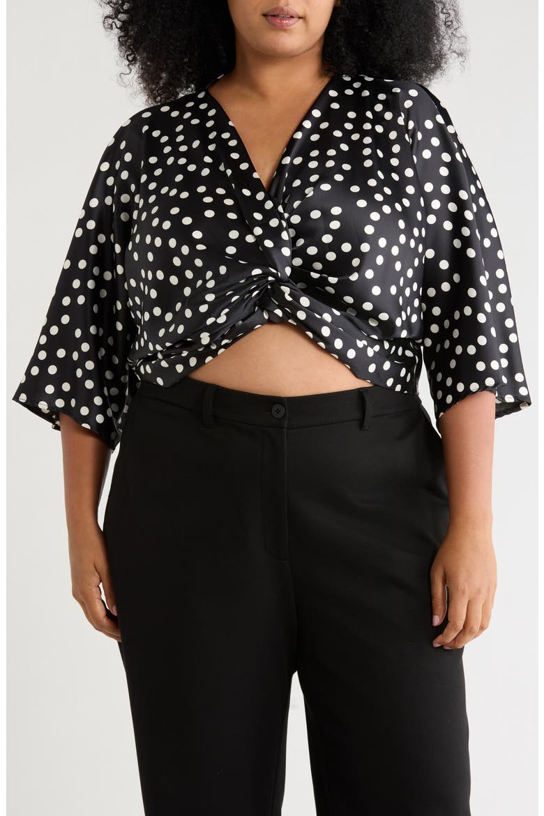 Polka Dot Front Twist Top, Main, color, BLACK
