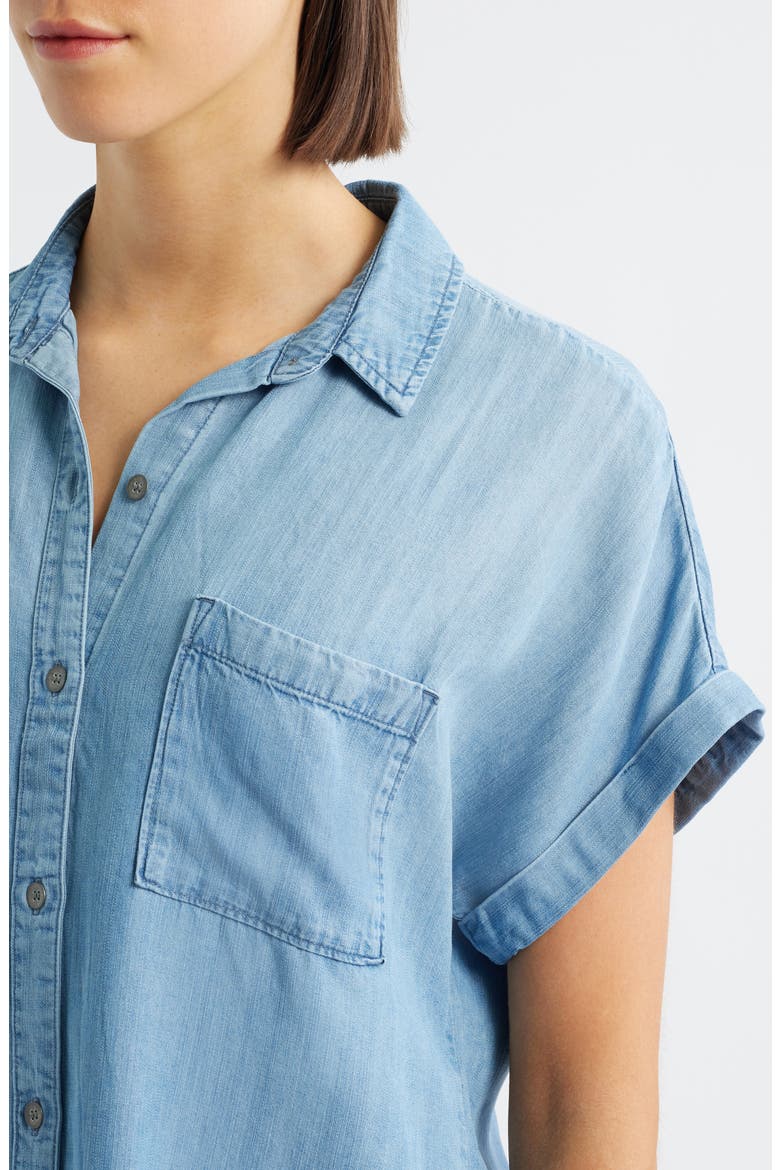 Cuffed Denim Shirt, Alternate, color, WORN BLUE WASH