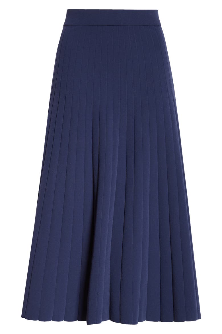 Delphi Pleated Knit Midi Skirt, Alternate, color, NAVY