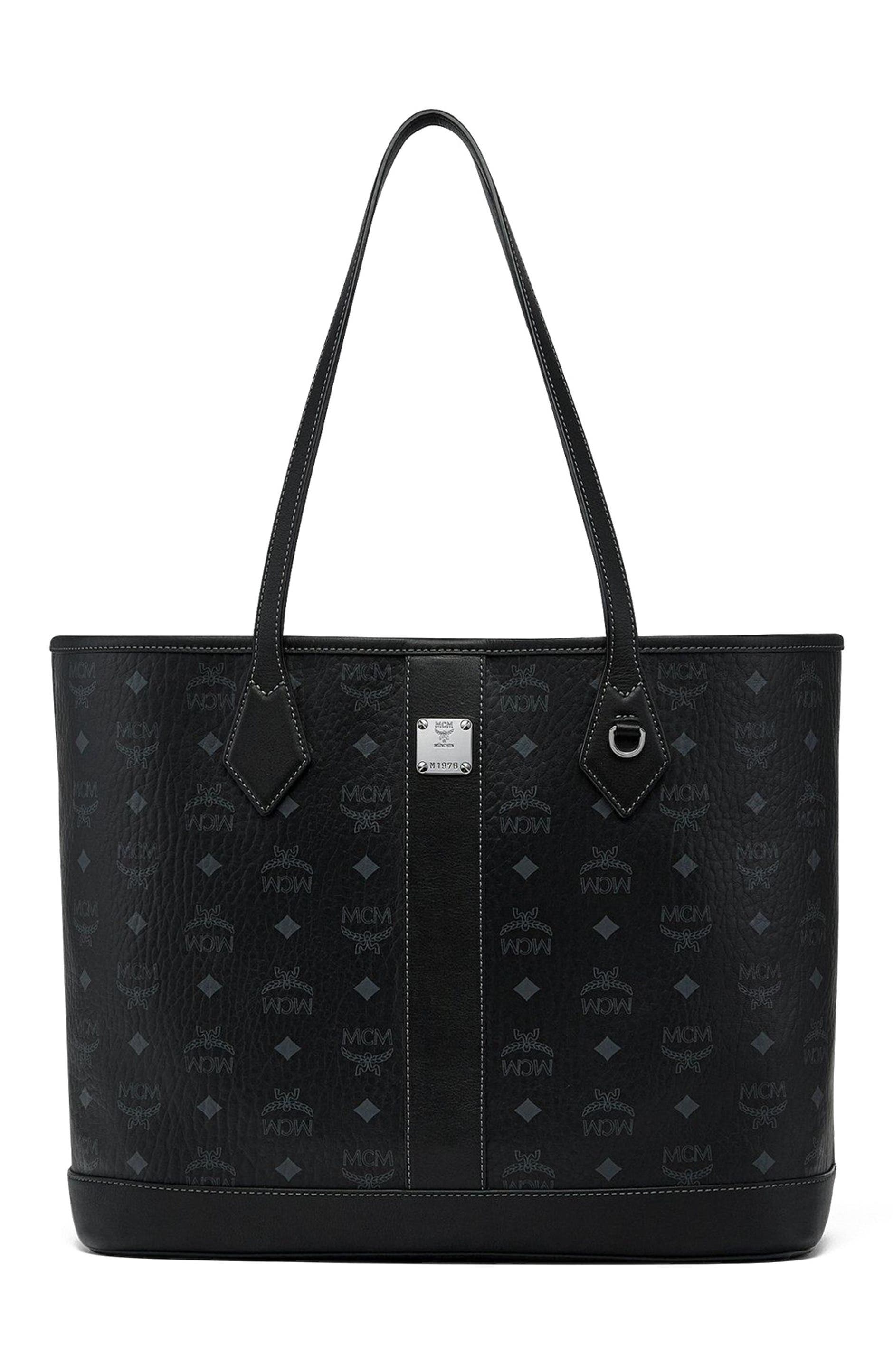 MCM New Medium Liz Shopper in Visetos, Main, color, Black