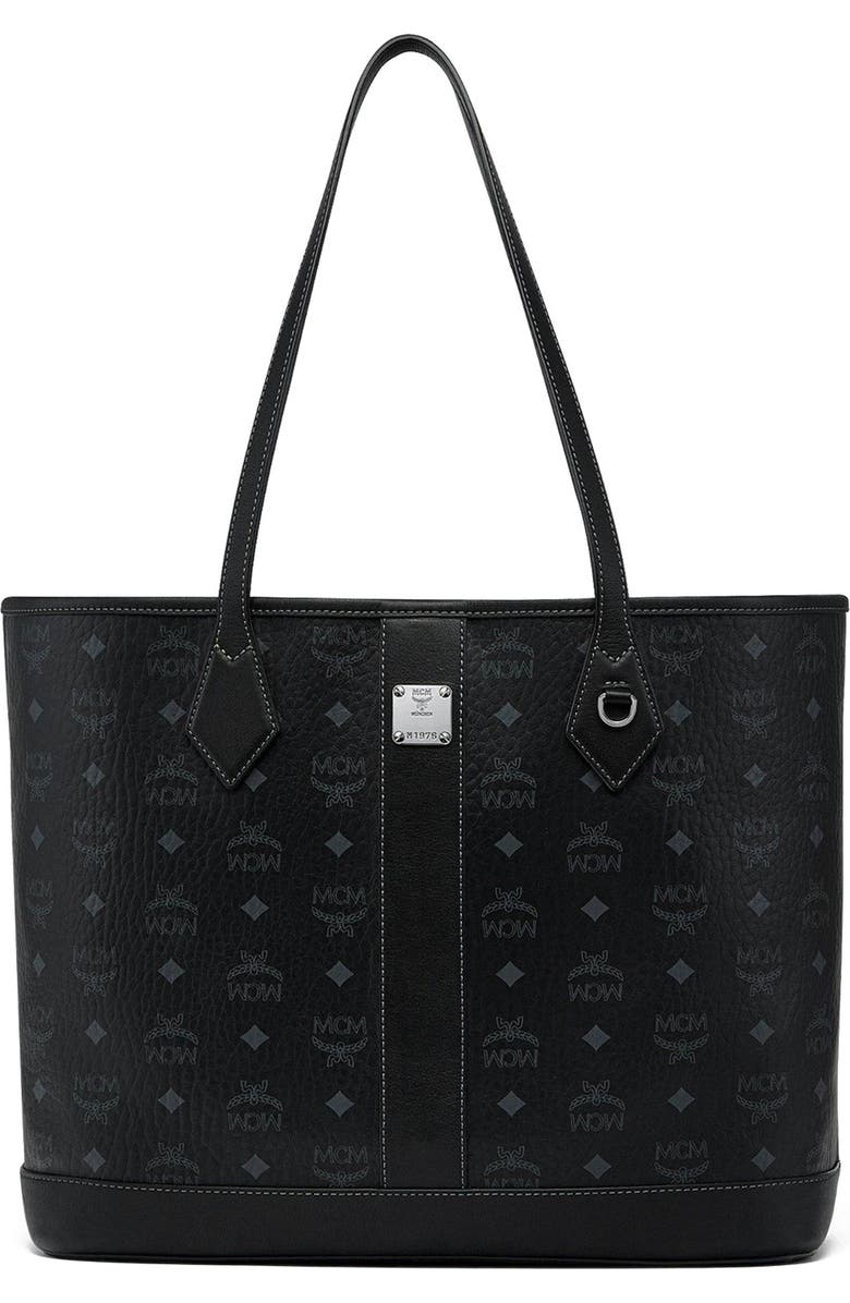 MCM New Medium Liz Shopper in Visetos, Main, color, Black