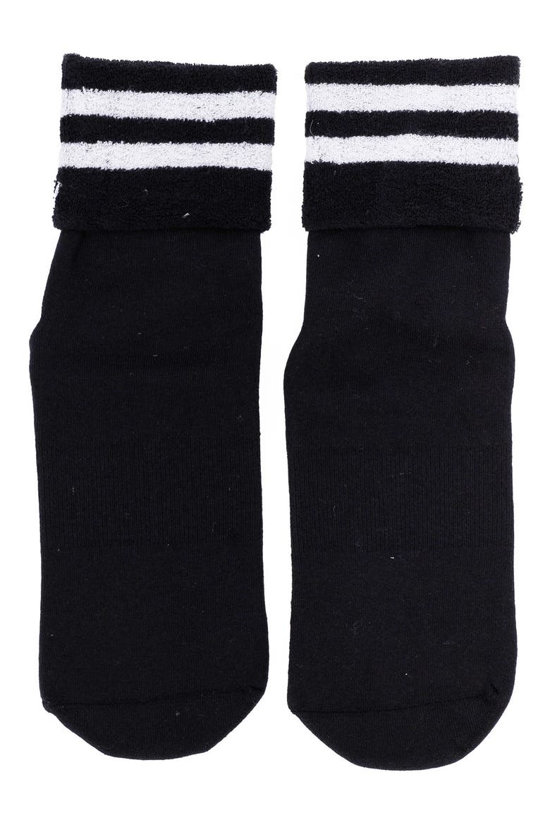 Foldover Terry Grip Quarter Socks, Alternate, color, BLACK