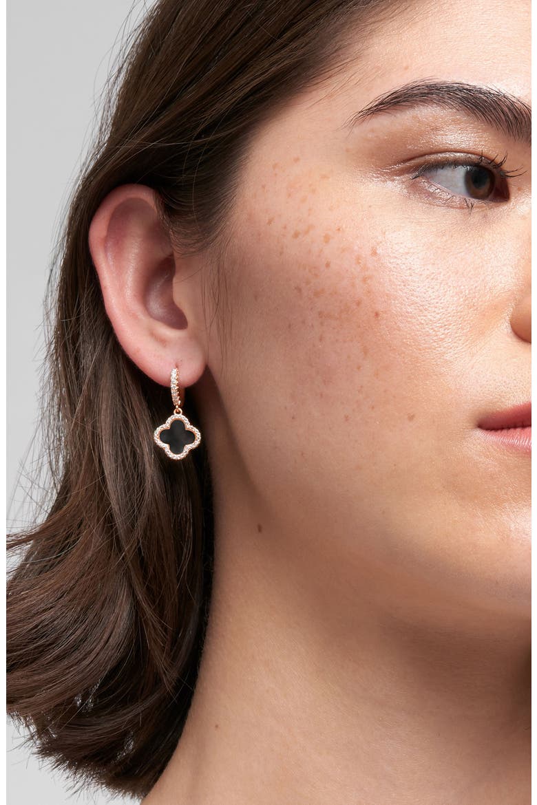 Crystal Halo Clover Drop Earrings, Alternate, color, ROSEGOLD/BLACK