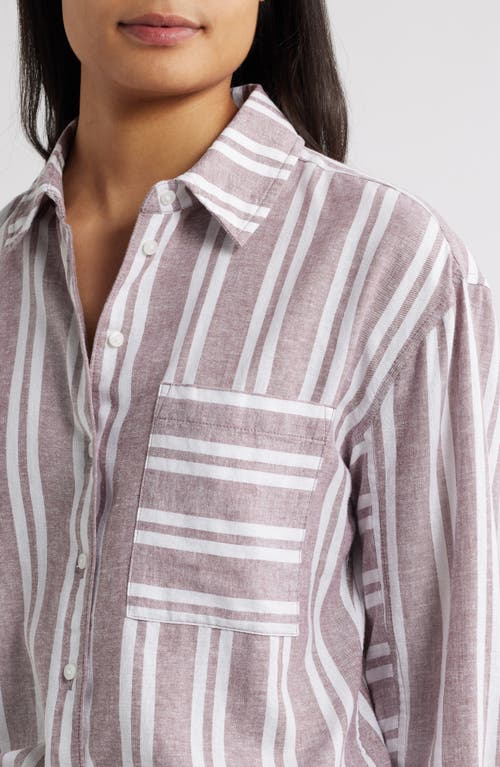CASLONR CASLON(R) STRIPE LINEN BLEND BUTTON-UP SHIRT 