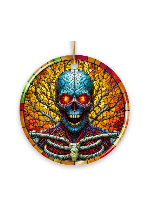 Red-eyed Skeleton Stained Glass Style Ceramic Ornament