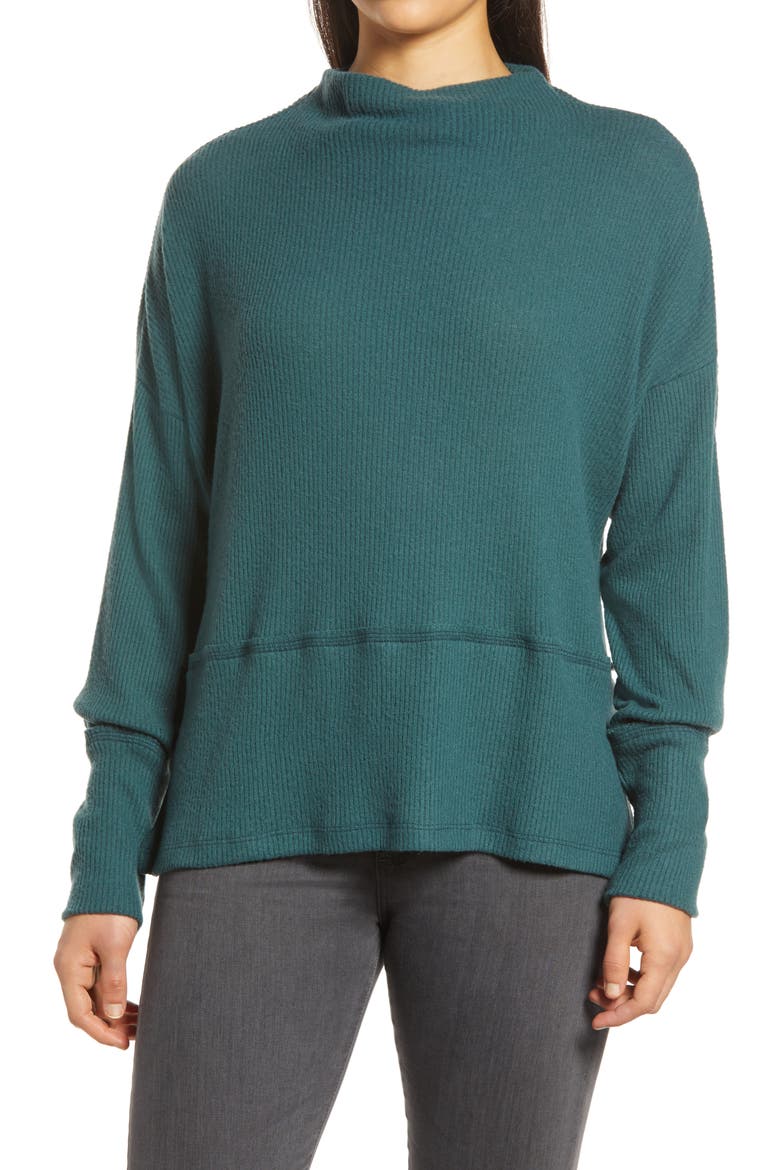 Rib Funnel Neck Sweater, Main, color, GREEN PONDEROSA