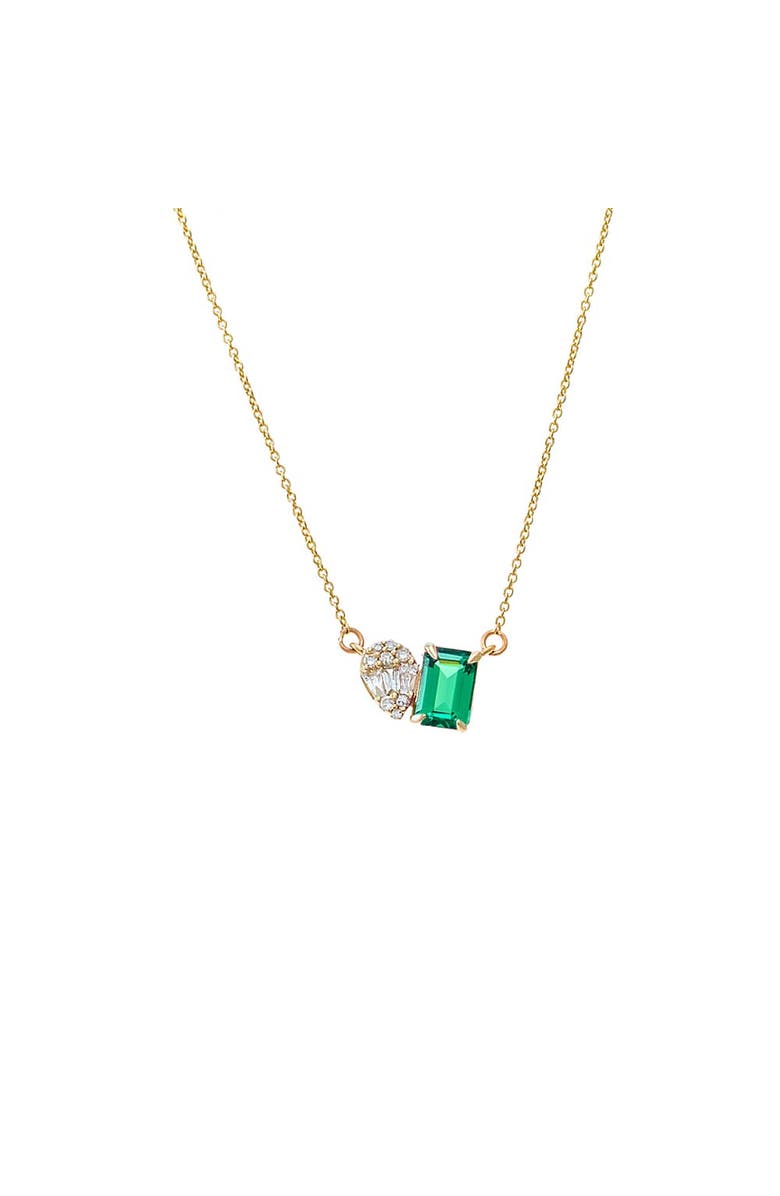 BY ADINA EDEN Diamond X Emerald Toi E Moi Necklace 14K, Main, color, 