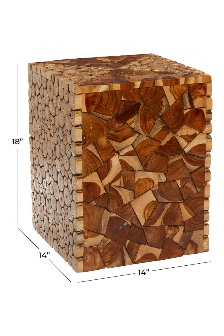 Brown Teak Wood Handmade Accent Table with Mosaic Wood Chip Design, Alternate, color, BROWN