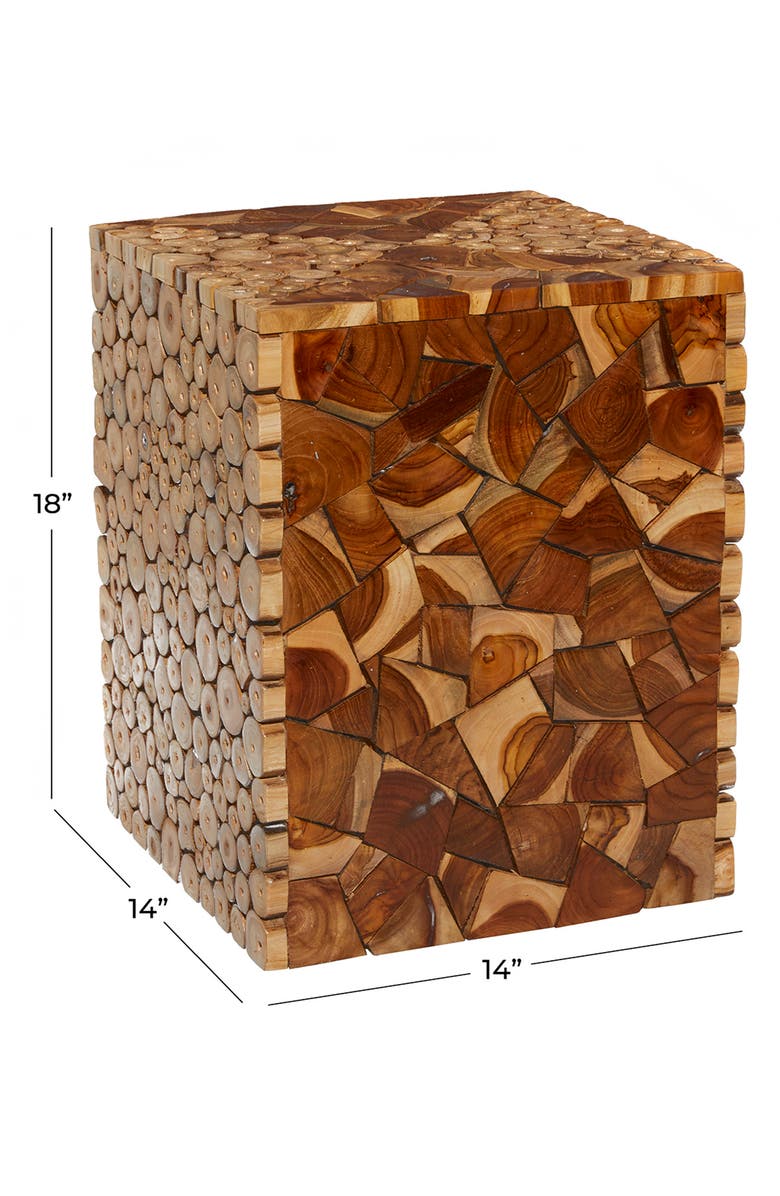 GINGER BIRCH STUDIO Brown Teak Wood Handmade Accent Table with Mosaic Wood Chip Design, Alternate, color,