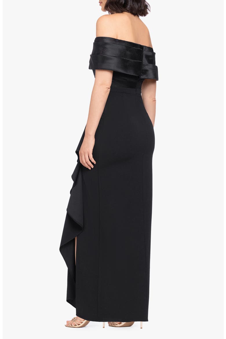 Mixed Media Off the Shoulder Cascade Ruffle Gown, Alternate, color, BLACK/ BLACK