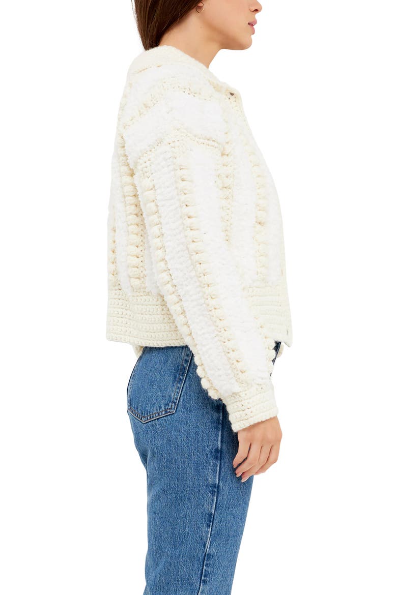 Premium Mixed Yarn Pompom Cardigan, Alternate, color, IVORY
