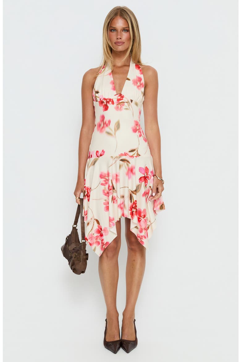 Loreza Asymmetric Halter Dress, Alternate, color, CREAM FLORAL