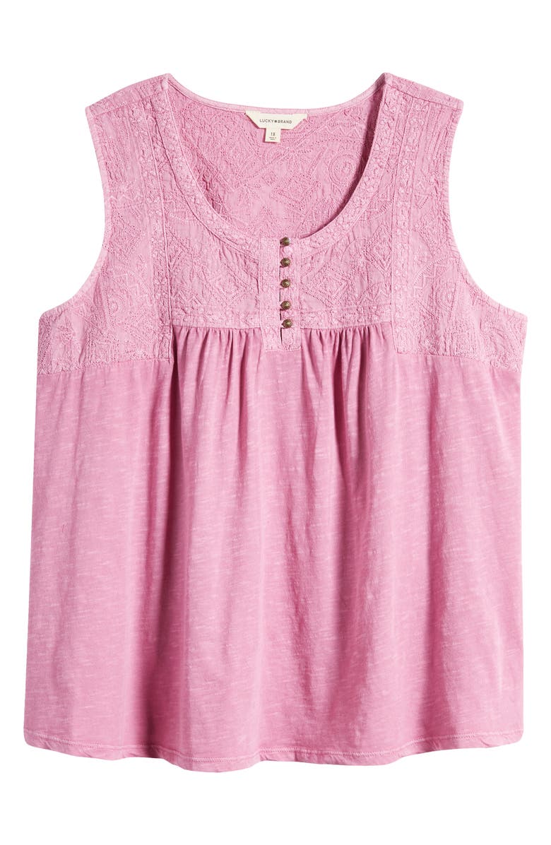 Lucky Brand Embroidered Yoke Sleeveless Top, Alternate, color, First Bloom