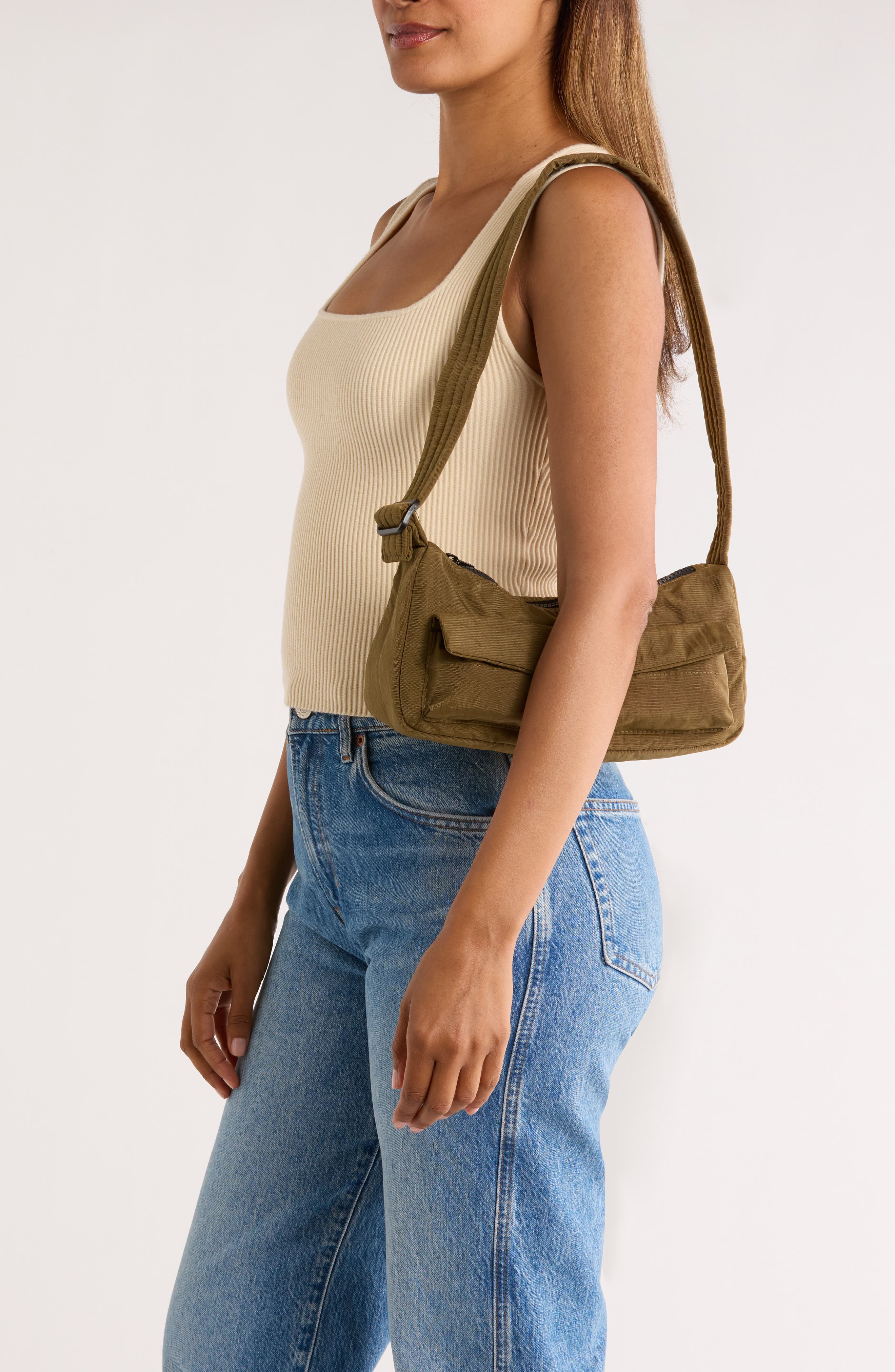 Baggu Cargo Recycled Nylon Shoulder Bag, Alternate, color, Seaweed