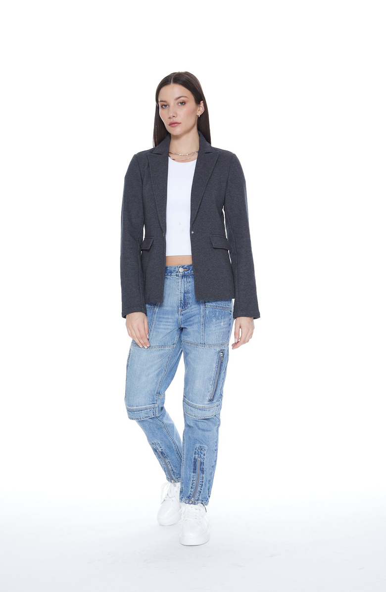 BLUE REVIVAL Helen Blazer in Heather Slate With Removeable Denim Insert, Alternate, color, Heather Slate / Medium Denim