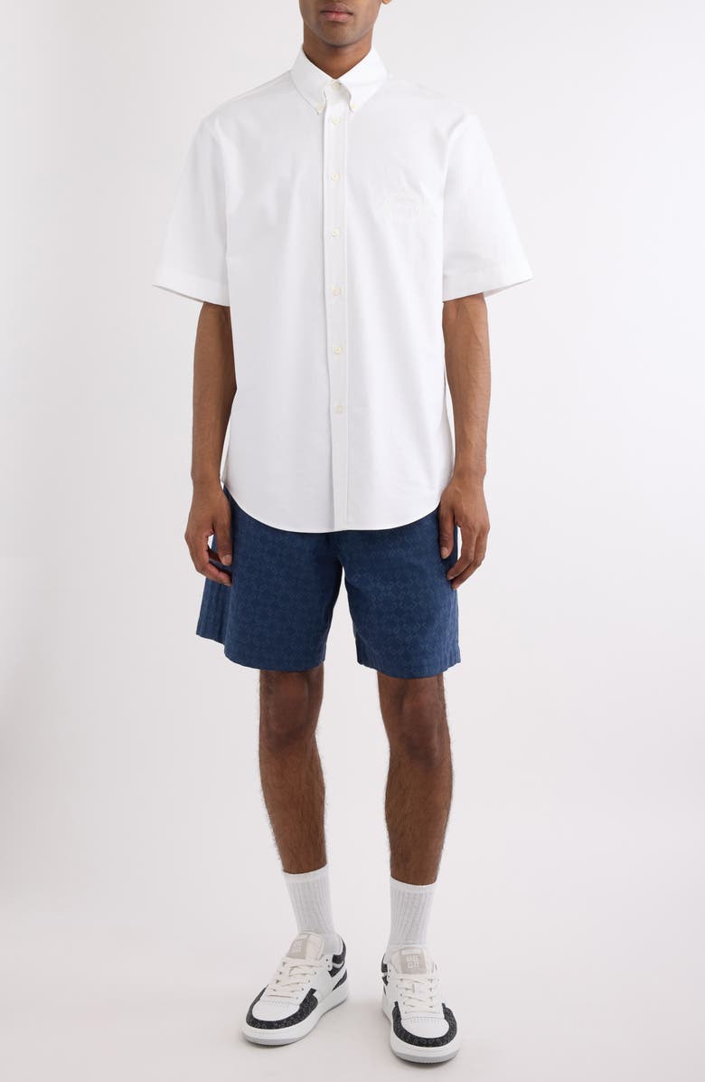 Givenchy Short Sleeve Cotton Button-Down Shirt, Alternate, color, White