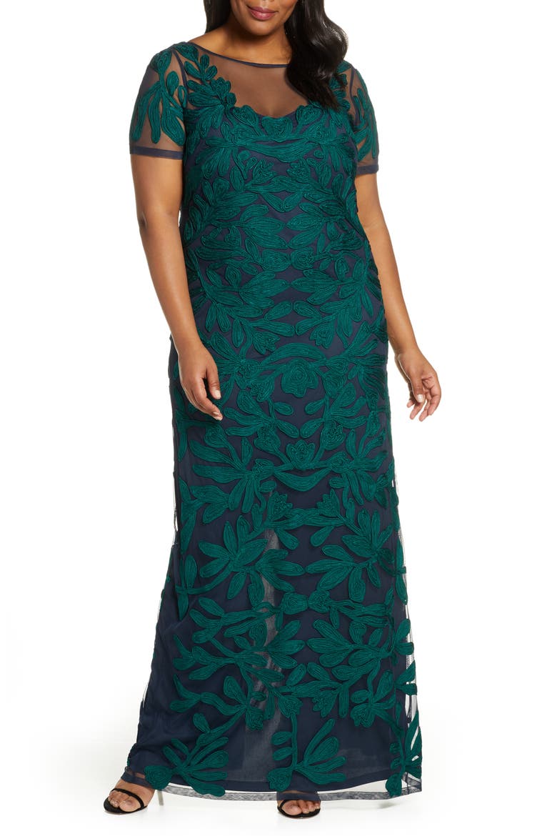 Illusion Soutache Column Gown, Alternate, color, JADE NAVY