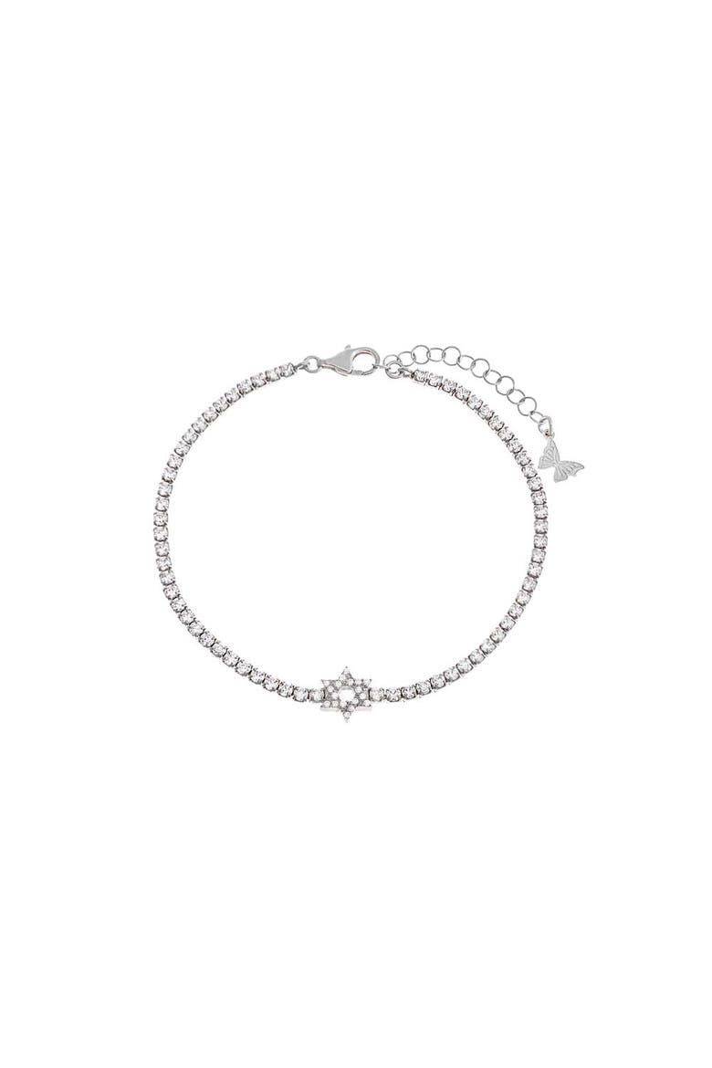 Pave CZ Star Of David Tennis Bracelet, Main, color, Silver