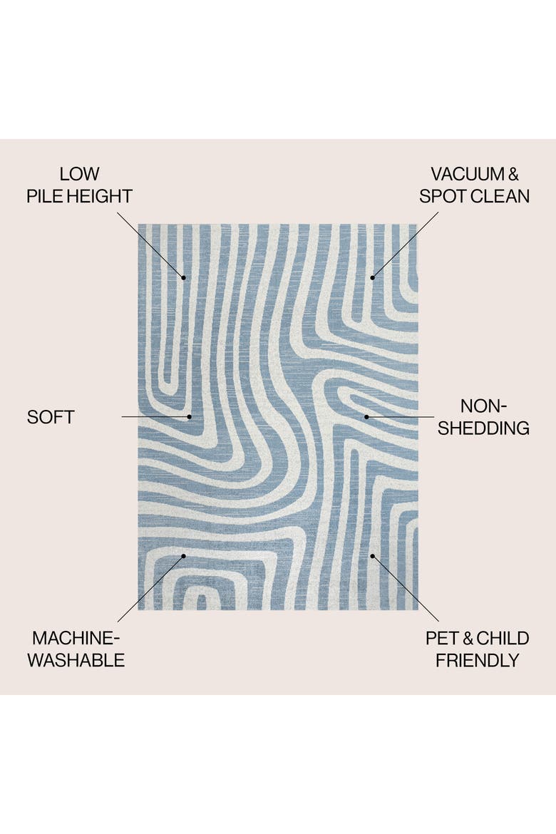 Maze Abstract Two-Tone Low-Pile Machine-Washable Area Rug, Alternate, color, Blue/Cream