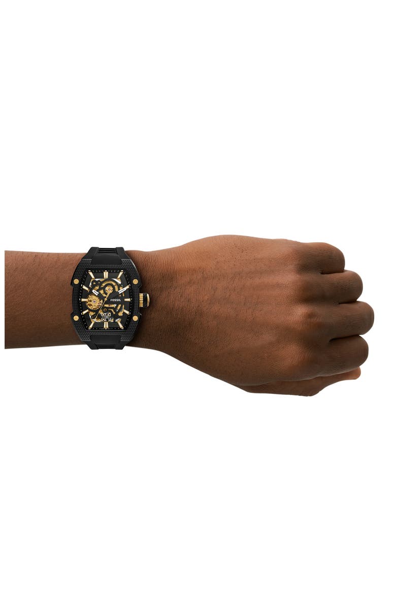 Machine Automatic Silicone Strap Watch, Alternate, color, BLACK