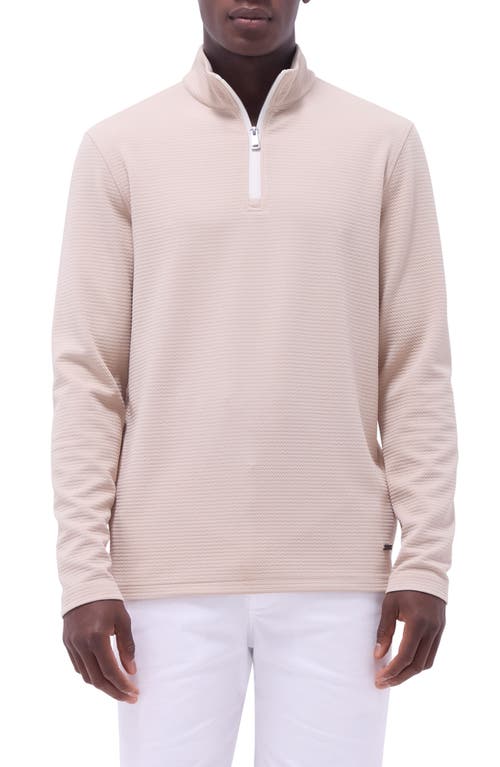 Bugatchi Waffle Knit Quarter Zip Performance Pullover In Sand