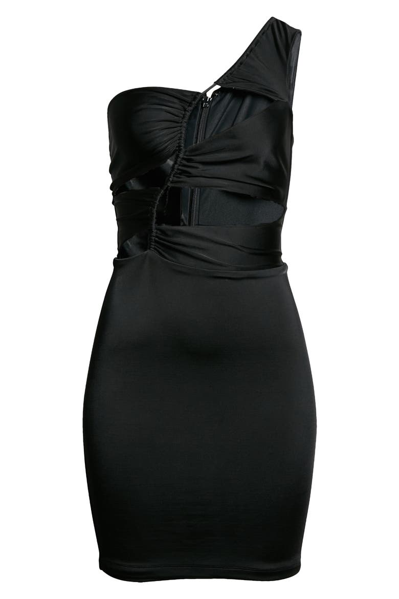 Mila Cutout One-Shoulder Minidress, Alternate, color, BLACK