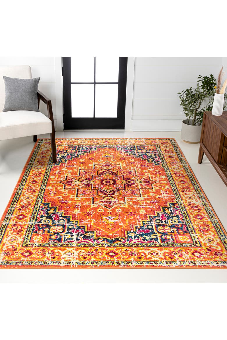 Brooklyn Geometric Medallion Area Rug, Alternate, color, Orange/Blue