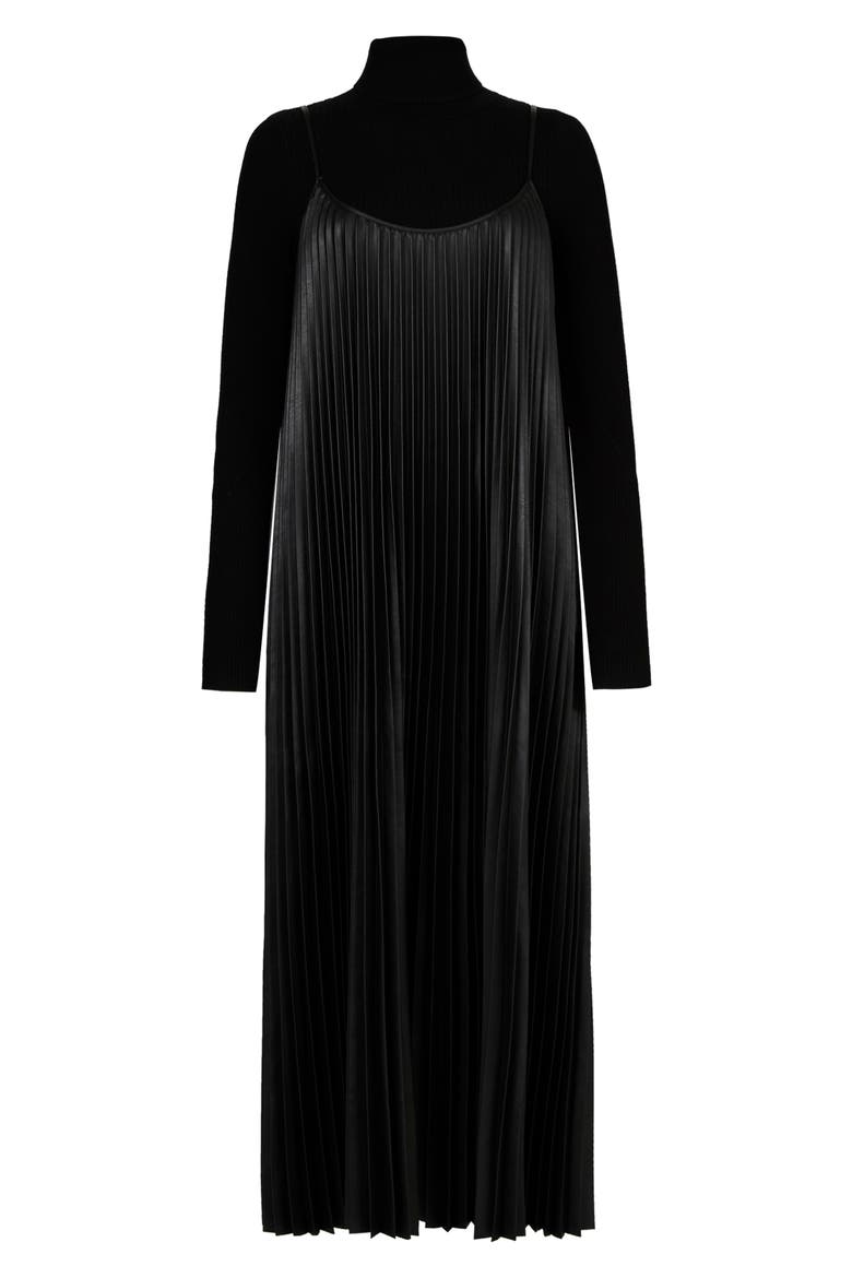 Alexis Two-Piece Faux Leather Pleated Dress & Bodysuit, Alternate, color, BLACK