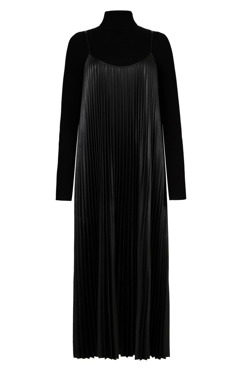 AllSaints Alexis Two-Piece Faux Leather Pleated Dress & Bodysuit, Alternate, color,